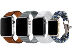 Set 4 Curele iUni compatibile cu Apple Watch 1/2/3/4/5/6/7, 44mm, Maro, Gri, Alb, Albastru/Verde